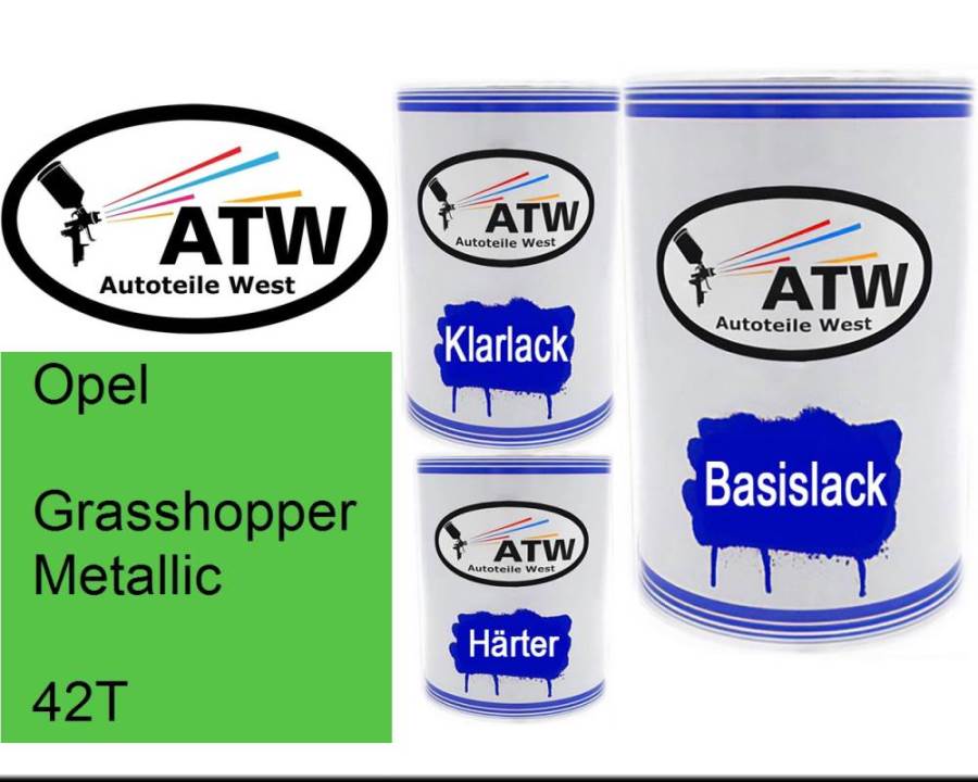 Opel, Grasshopper Metallic, 42T: 500ml Lackdose + 500ml Klarlack + 250ml Härter - Set, von ATW Autoteile West.